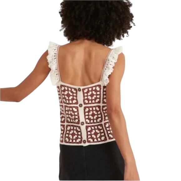*NWOT Marine Layer Brown Cream Archive Cora Ruffle Crochet Tank Top – Sz S - Picture 4 of 13